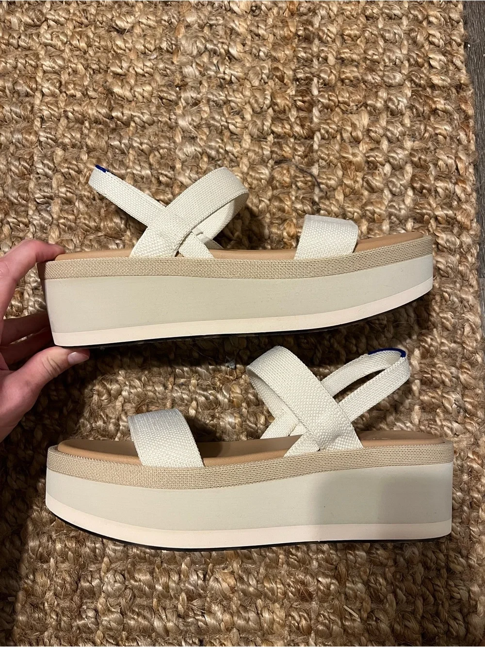 Rothy's Cream/Textile Platform Wedge Sandals - Picture 6 of 7